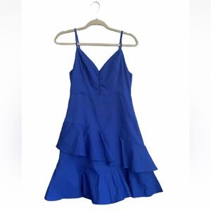 LULU'S Cobalt Blue Spaghetti Strap Ruffle Mini Dress